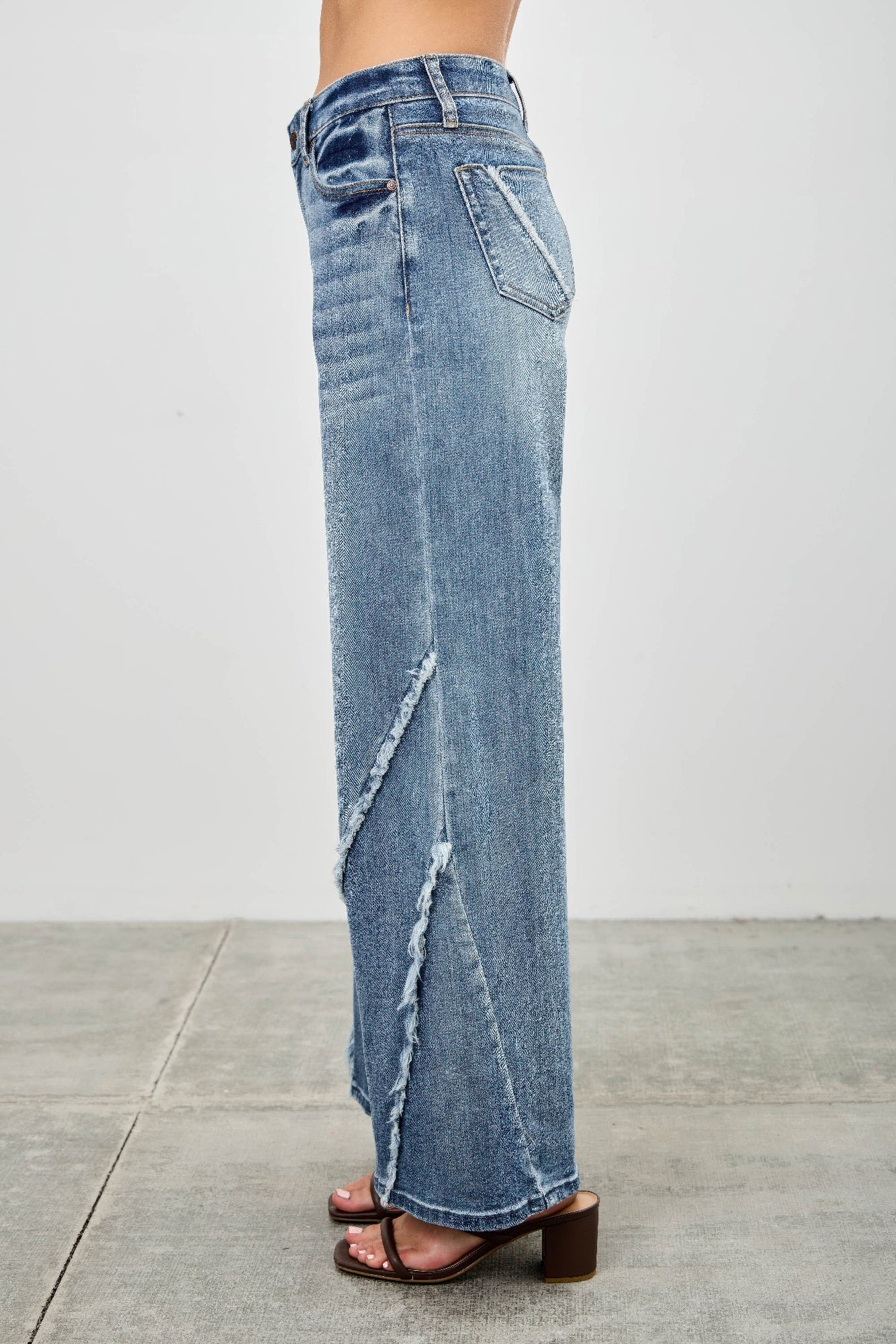 Mid Rise Wide Frayed Seam - All Season Fashion