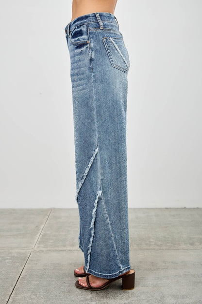 Mid Rise Wide Frayed Seam - All Season Fashion