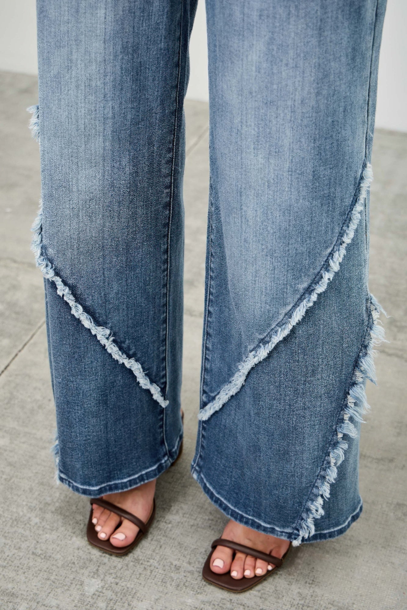 Mid Rise Wide Frayed Seam - All Season Fashion