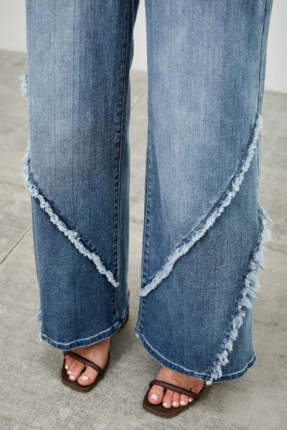 Mid Rise Wide Frayed Seam - All Season Fashion