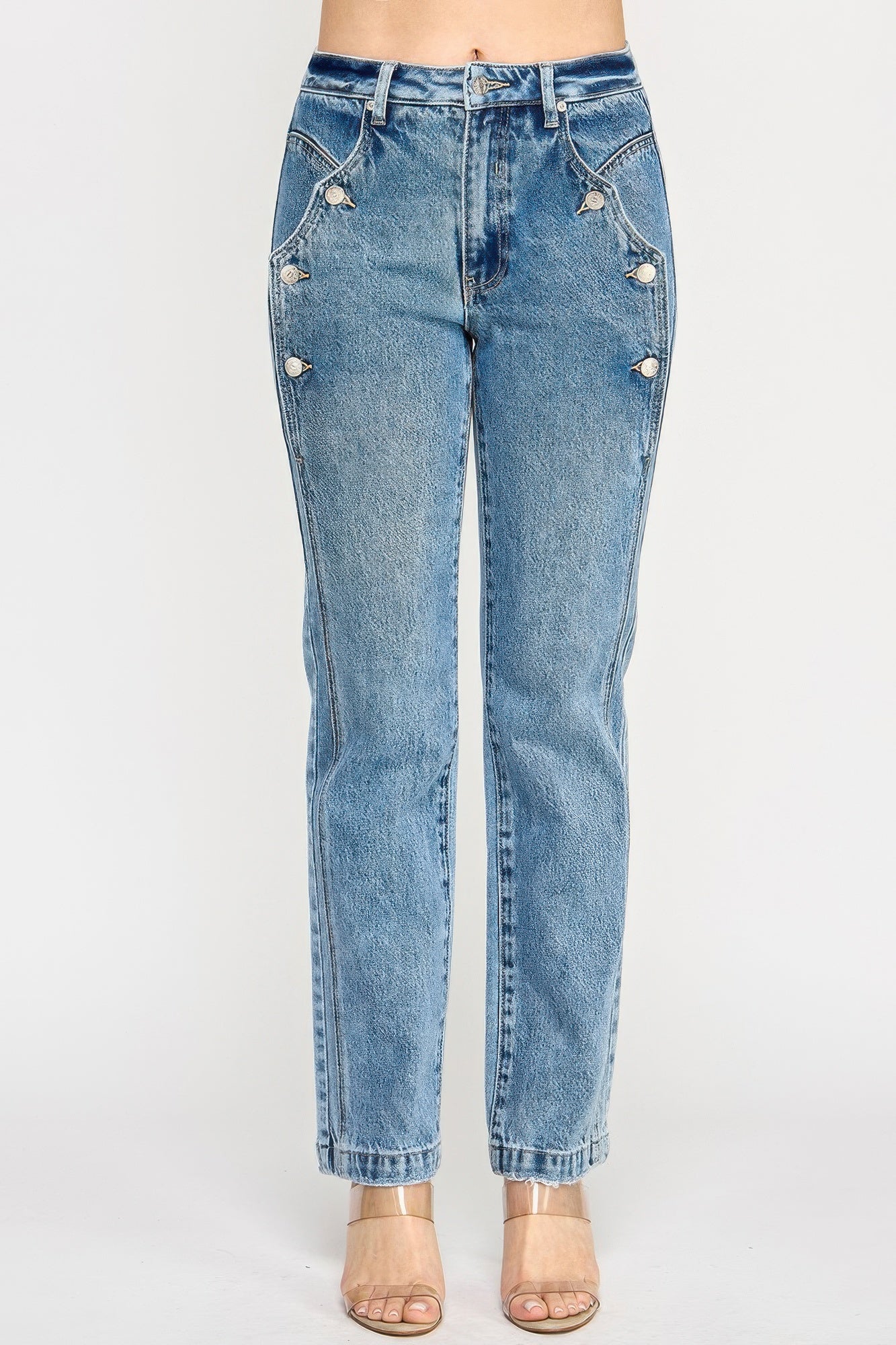High Rise Dad Jean With Scallop Pocket - All Season Fashion