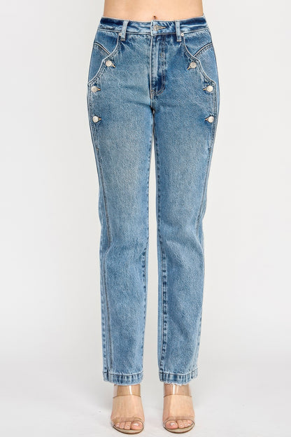 High Rise Dad Jean With Scallop Pocket - All Season Fashion
