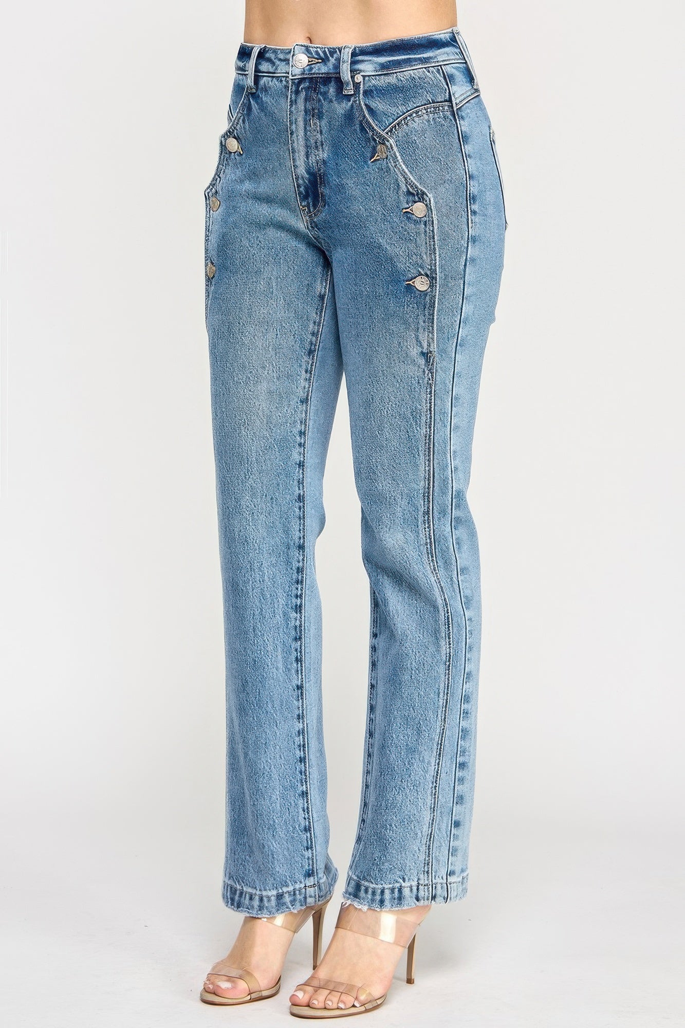High Rise Dad Jean With Scallop Pocket - All Season Fashion