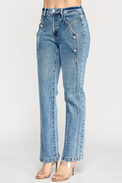 High Rise Dad Jean With Scallop Pocket - All Season Fashion