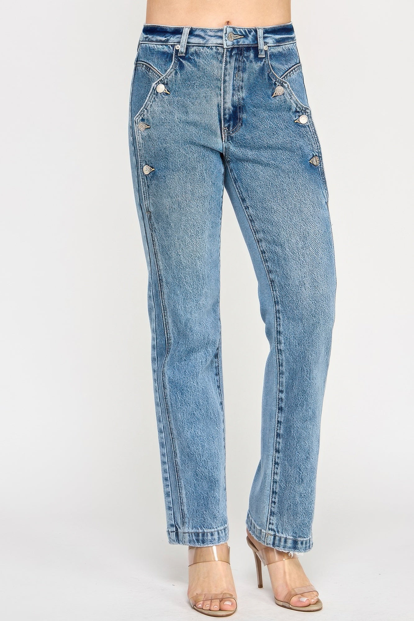 High Rise Dad Jean With Scallop Pocket - All Season Fashion