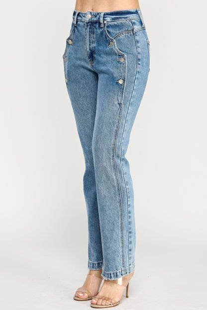 High Rise Dad Jean With Scallop Pocket - All Season Fashion