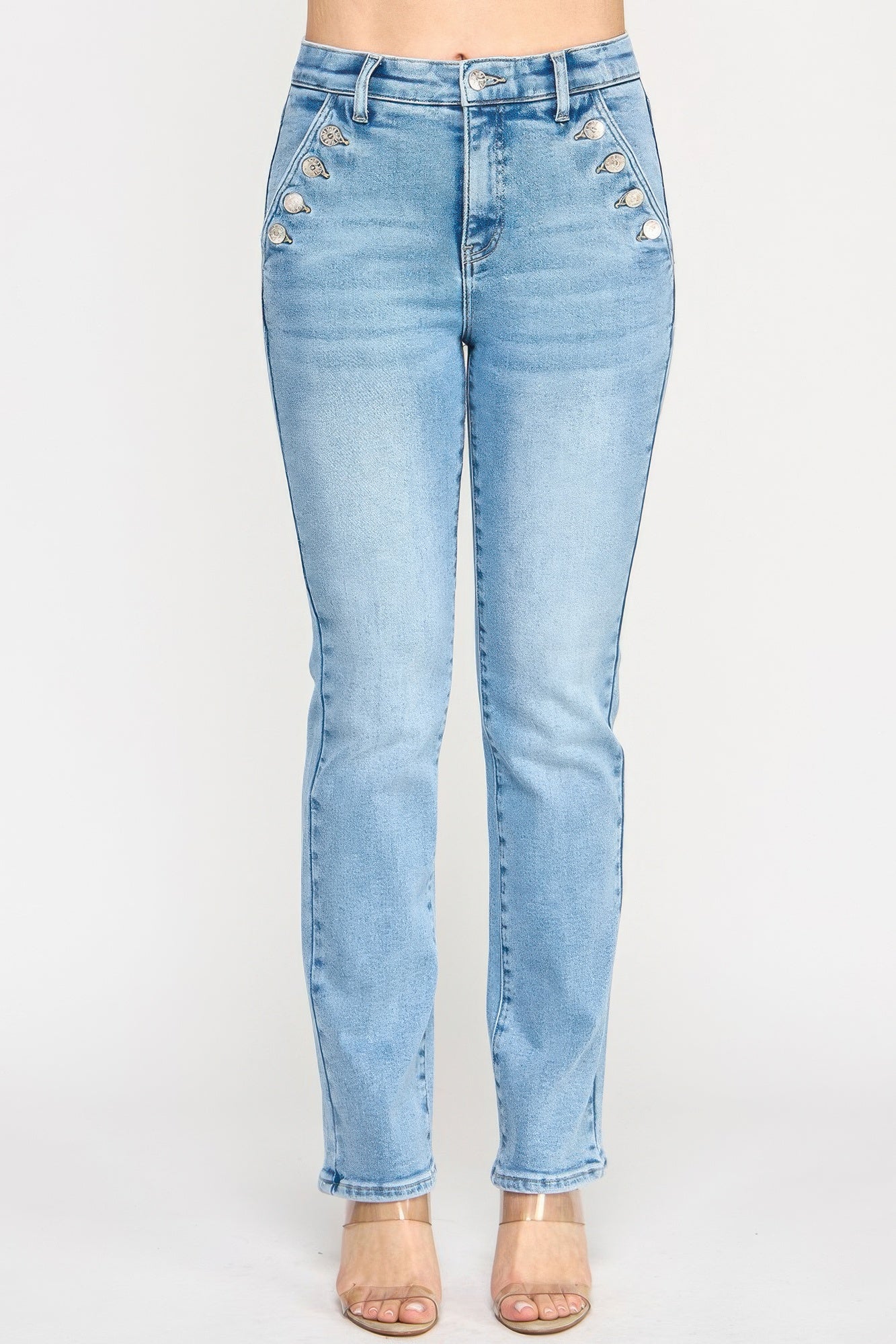 High Rise Straight With Button Pocket - All Season Fashion