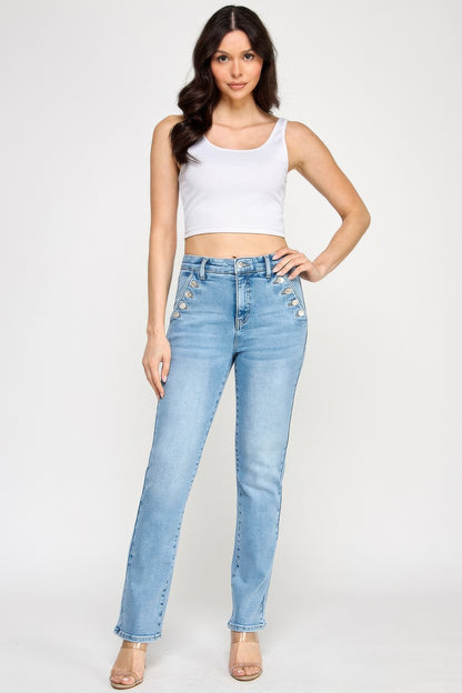High Rise Straight With Button Pocket - All Season Fashion