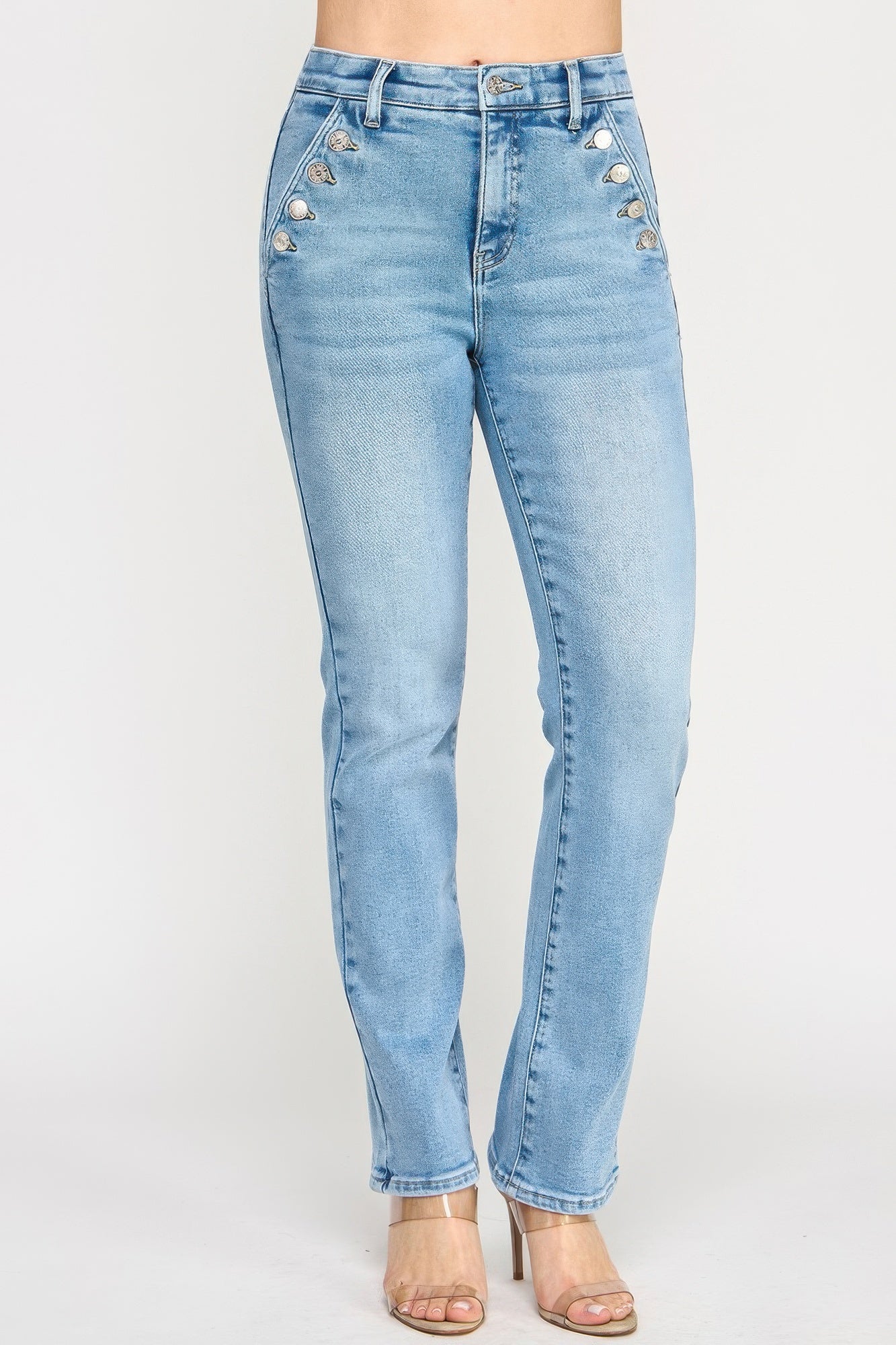 High Rise Straight With Button Pocket - All Season Fashion