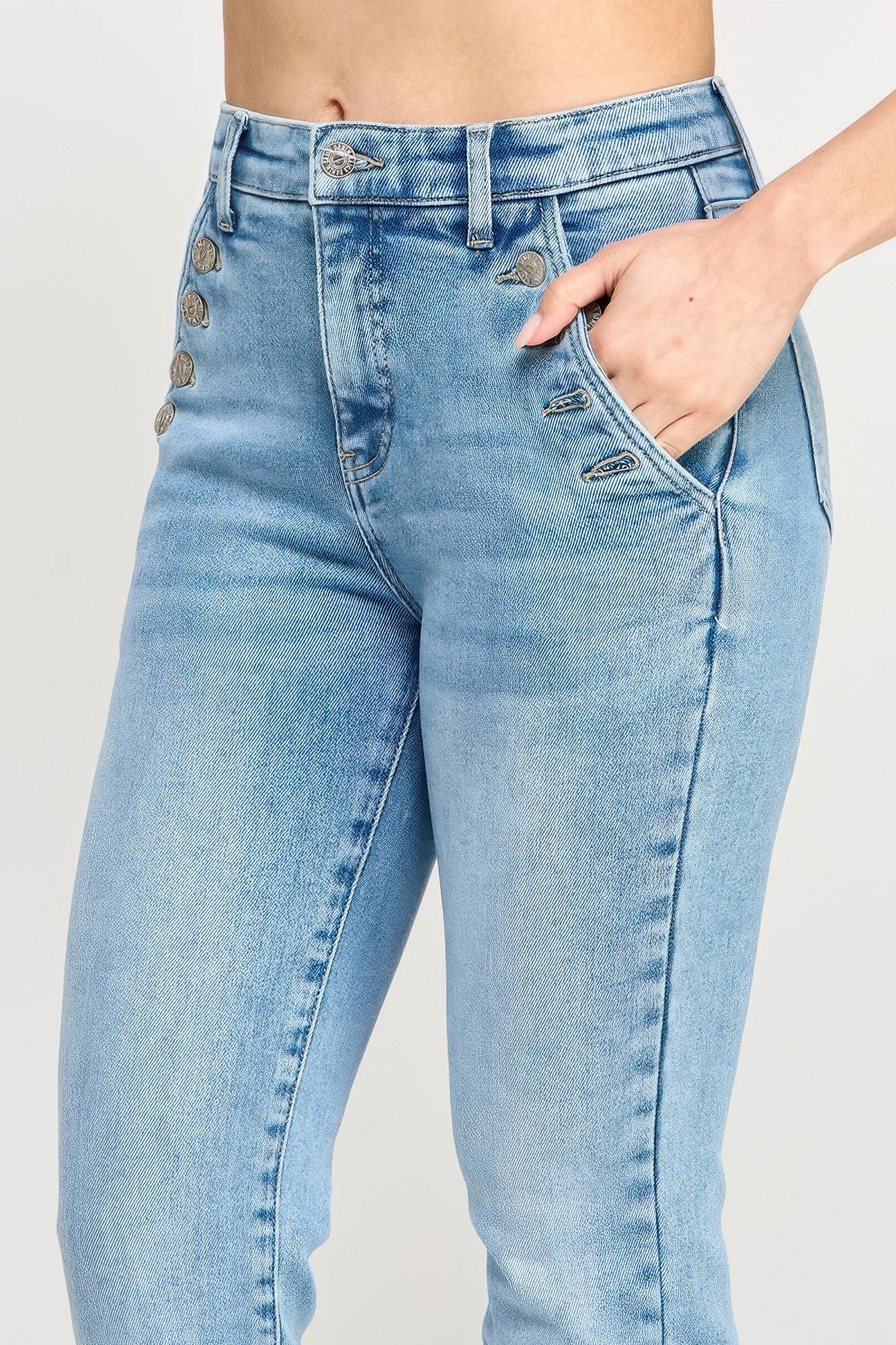 High Rise Straight With Button Pocket - All Season Fashion