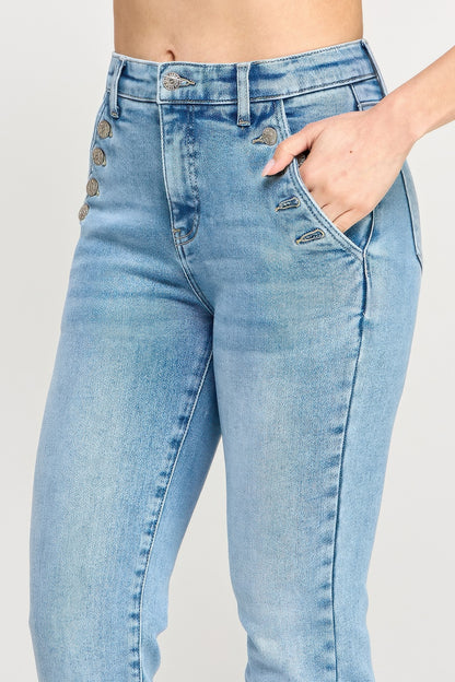 High Rise Straight With Button Pocket - All Season Fashion