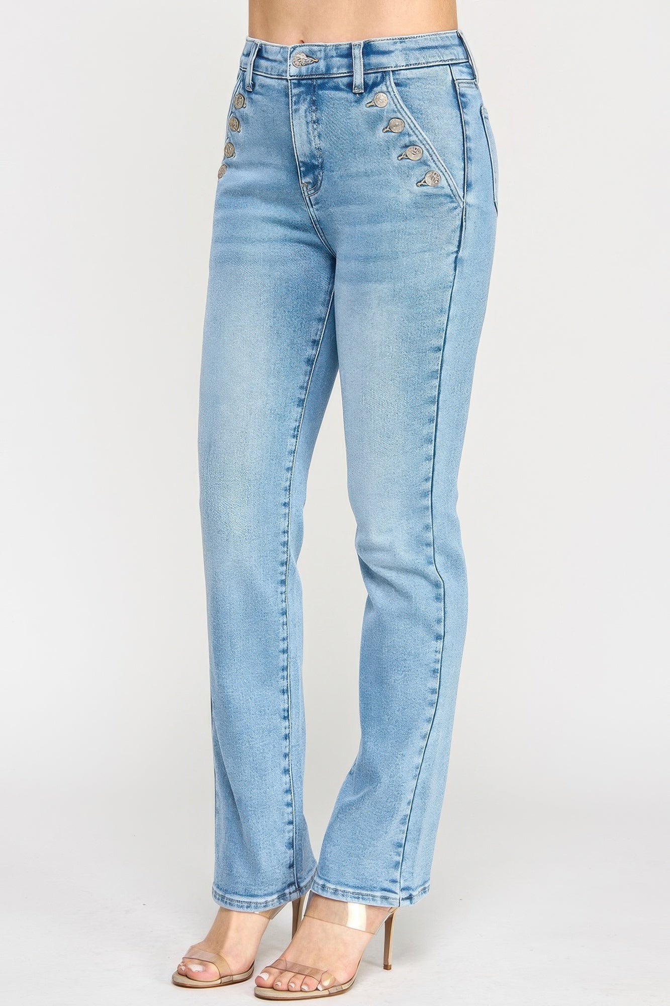 High Rise Straight With Button Pocket - All Season Fashion