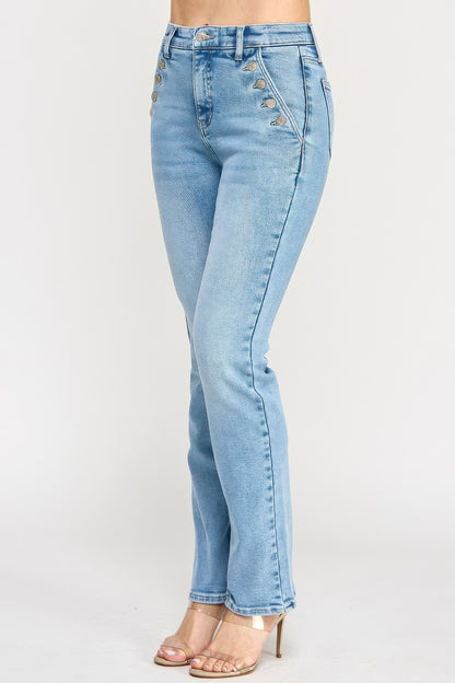 High Rise Straight With Button Pocket - All Season Fashion