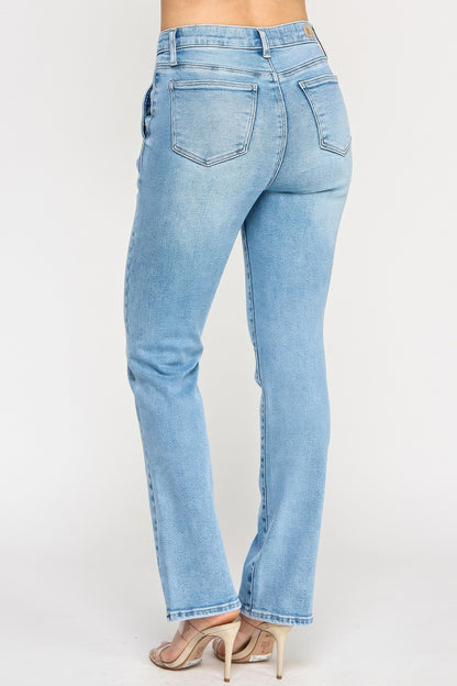 High Rise Straight With Button Pocket - All Season Fashion