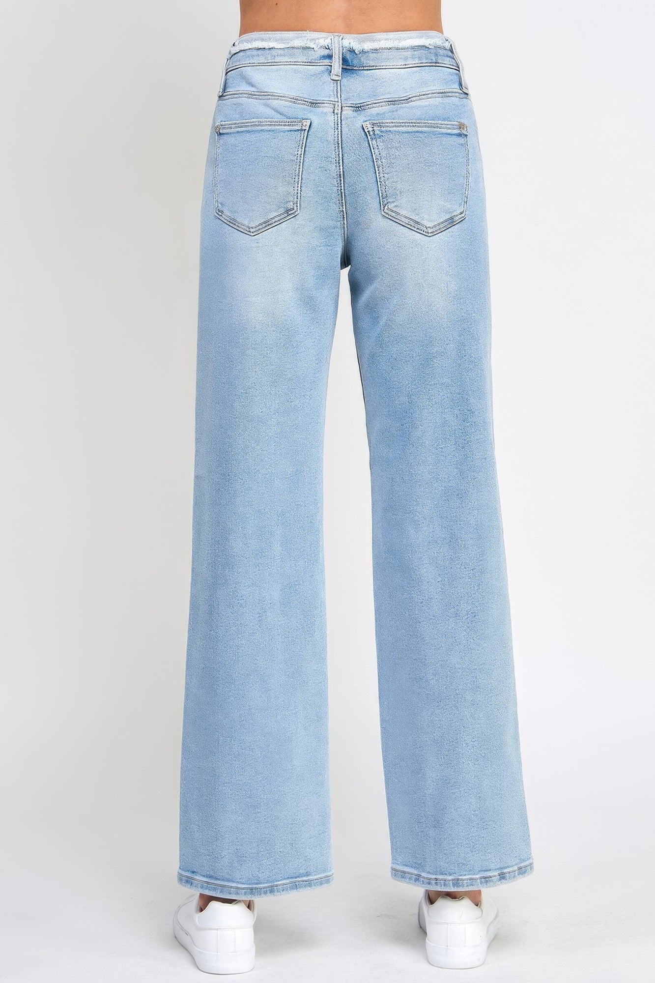 High Rise Dad Jeans W/ Fringe Waistband Detail - All Season Fashion