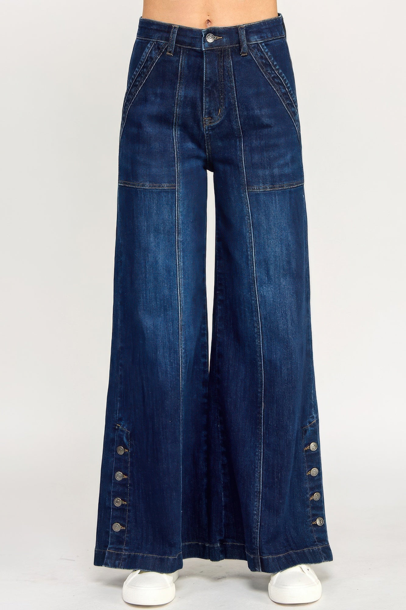 High Rise Wide Leg With Button Slit - All Season Fashion