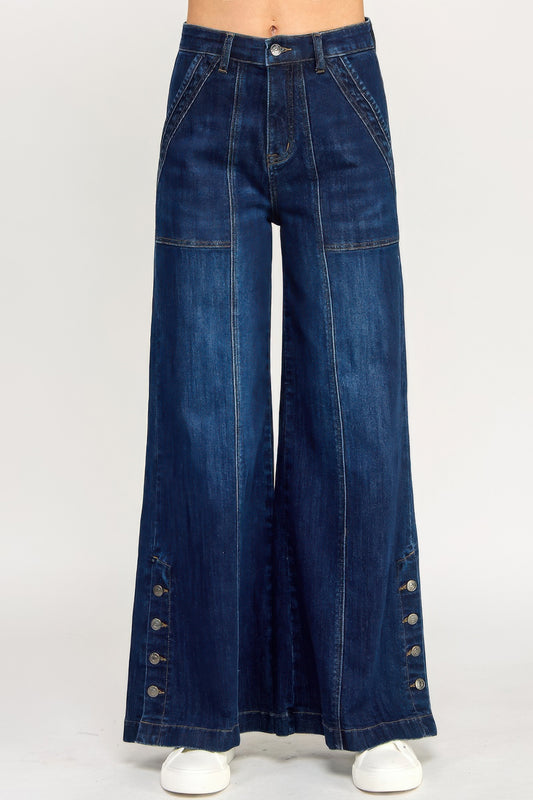 High Rise Wide Leg With Button Slit - All Season Fashion
