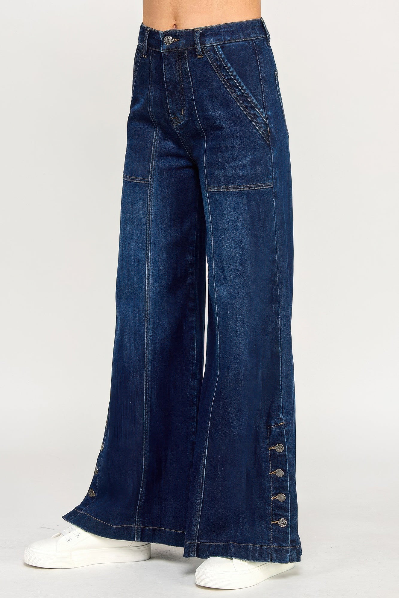 High Rise Wide Leg With Button Slit - All Season Fashion