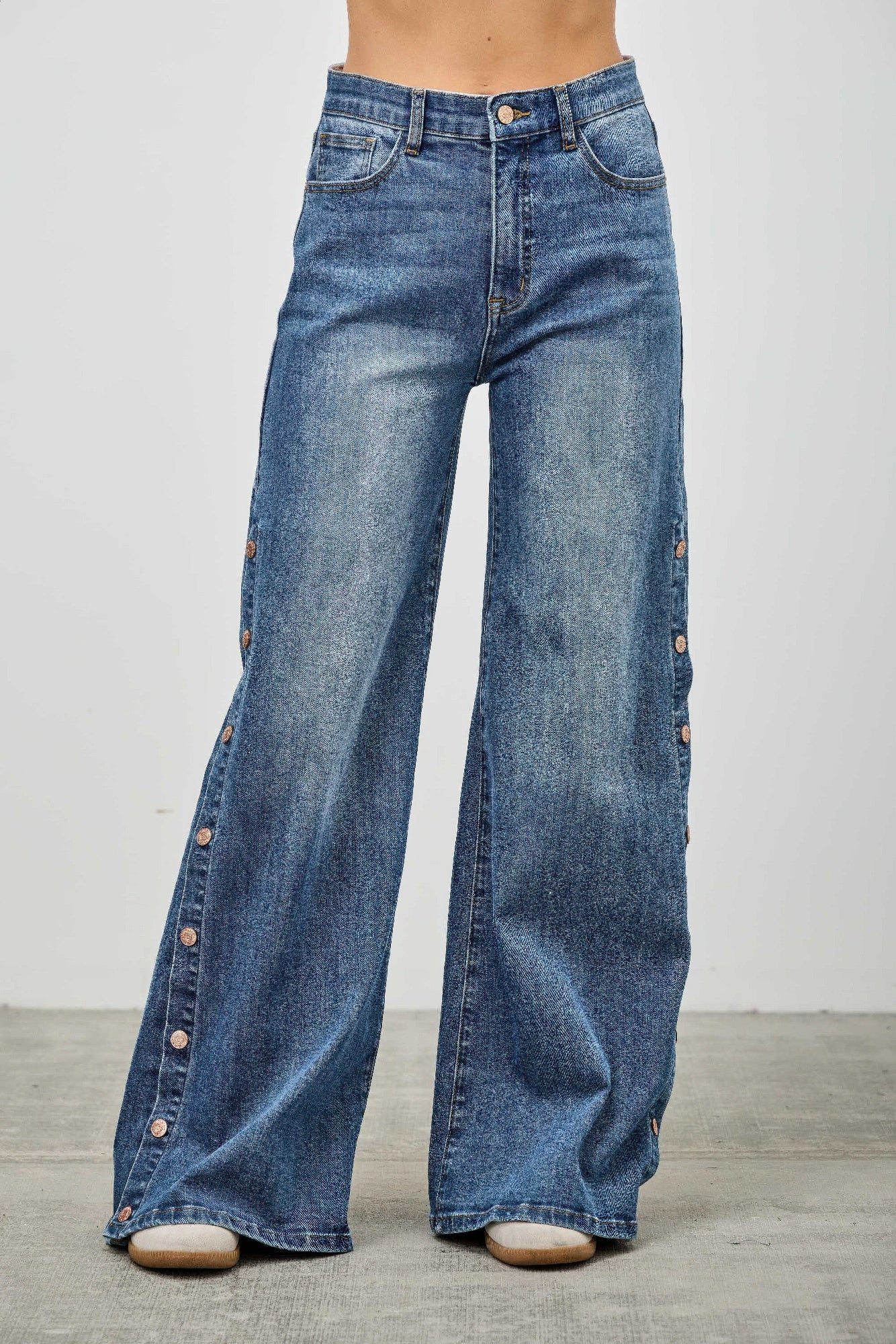 High Rise Wide Leg With Snap Buttons - All Season Fashion