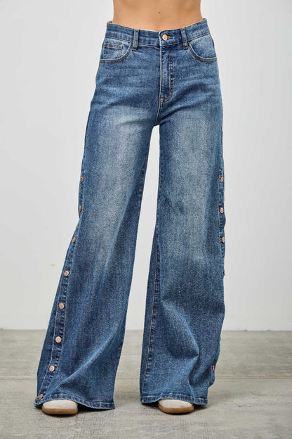 High Rise Wide Leg With Snap Buttons - All Season Fashion