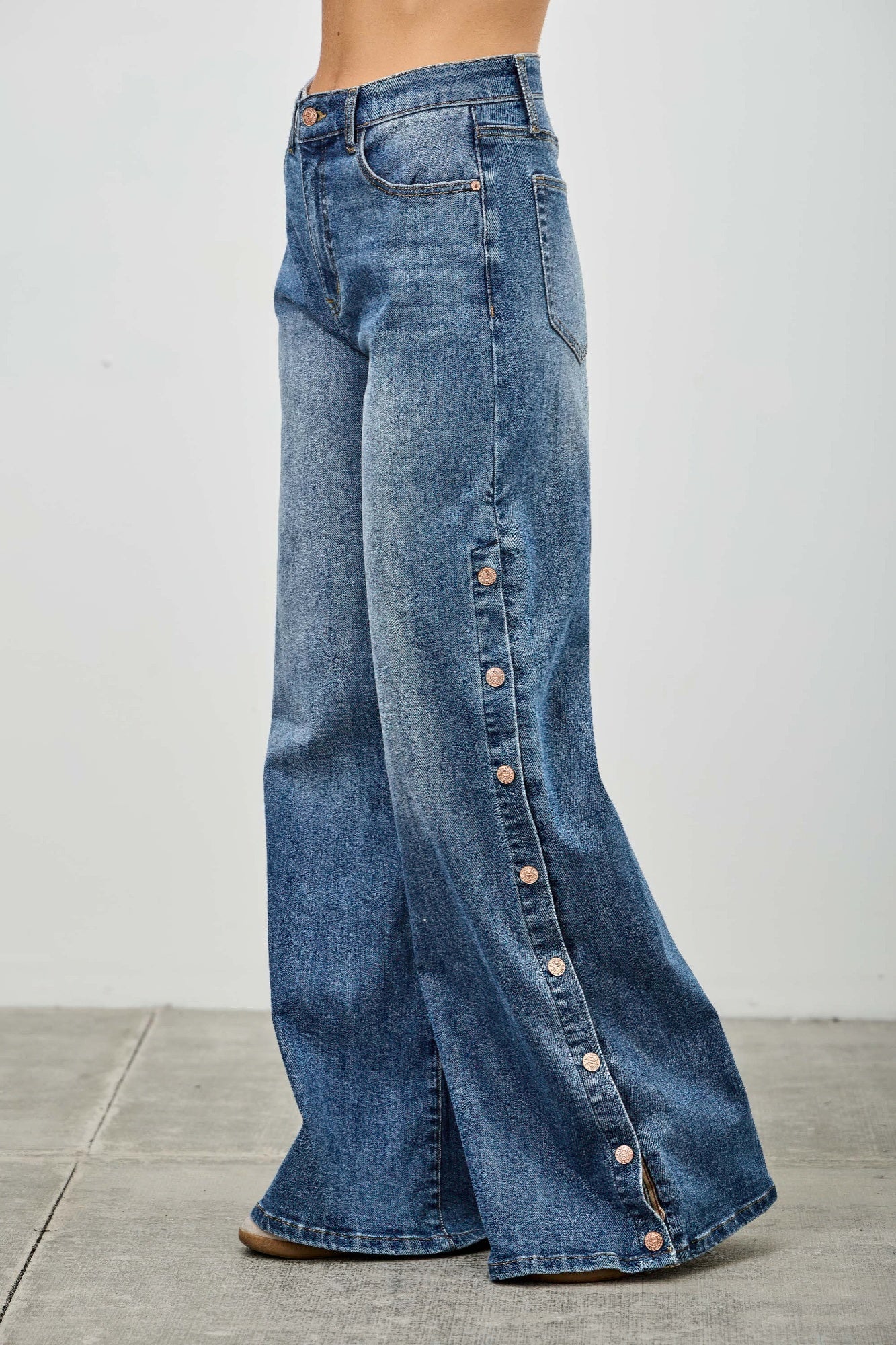 High Rise Wide Leg With Snap Buttons - All Season Fashion