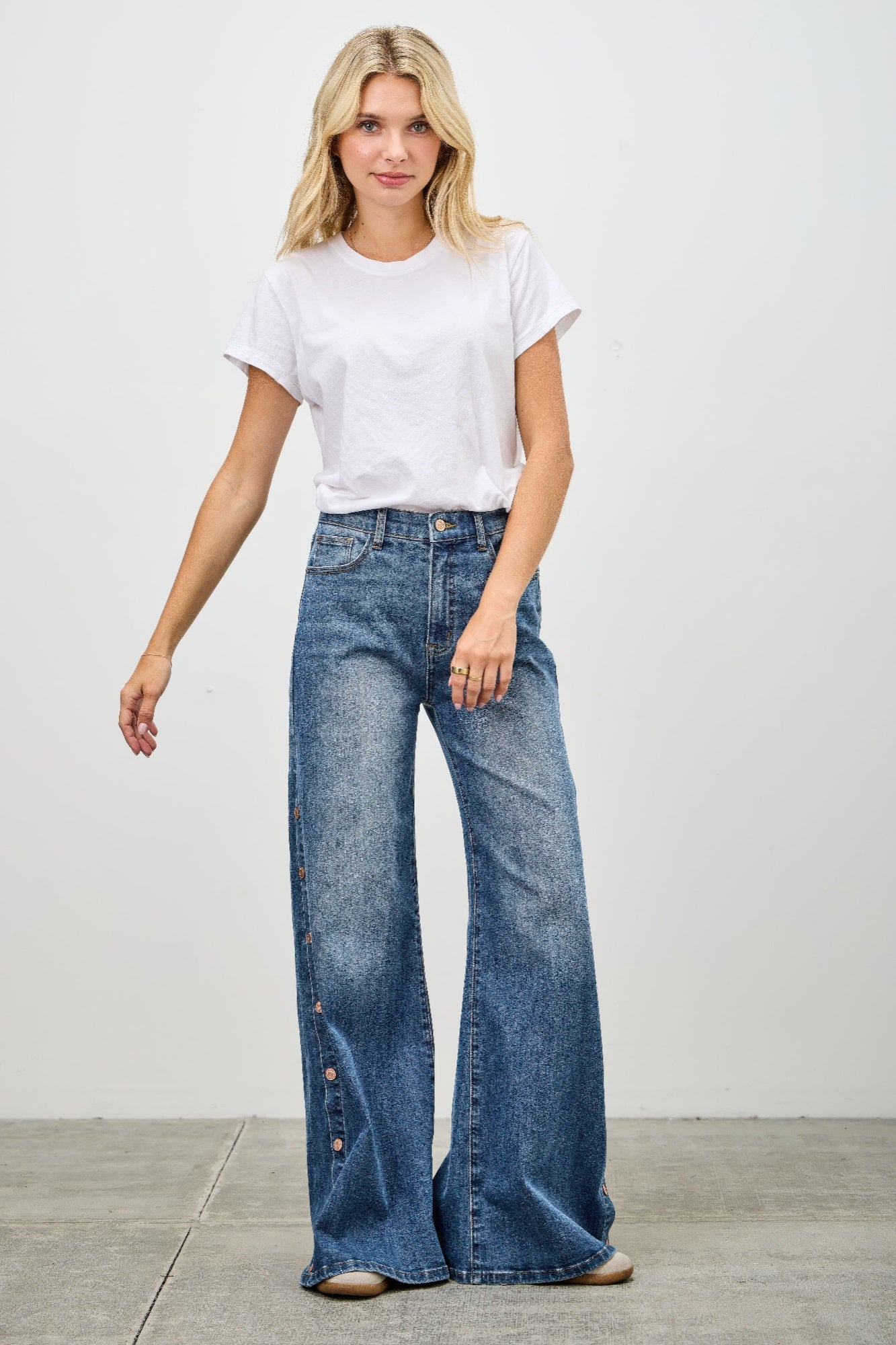 High Rise Wide Leg With Snap Buttons - All Season Fashion