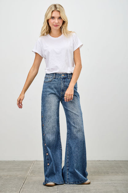 High Rise Wide Leg With Snap Buttons - All Season Fashion