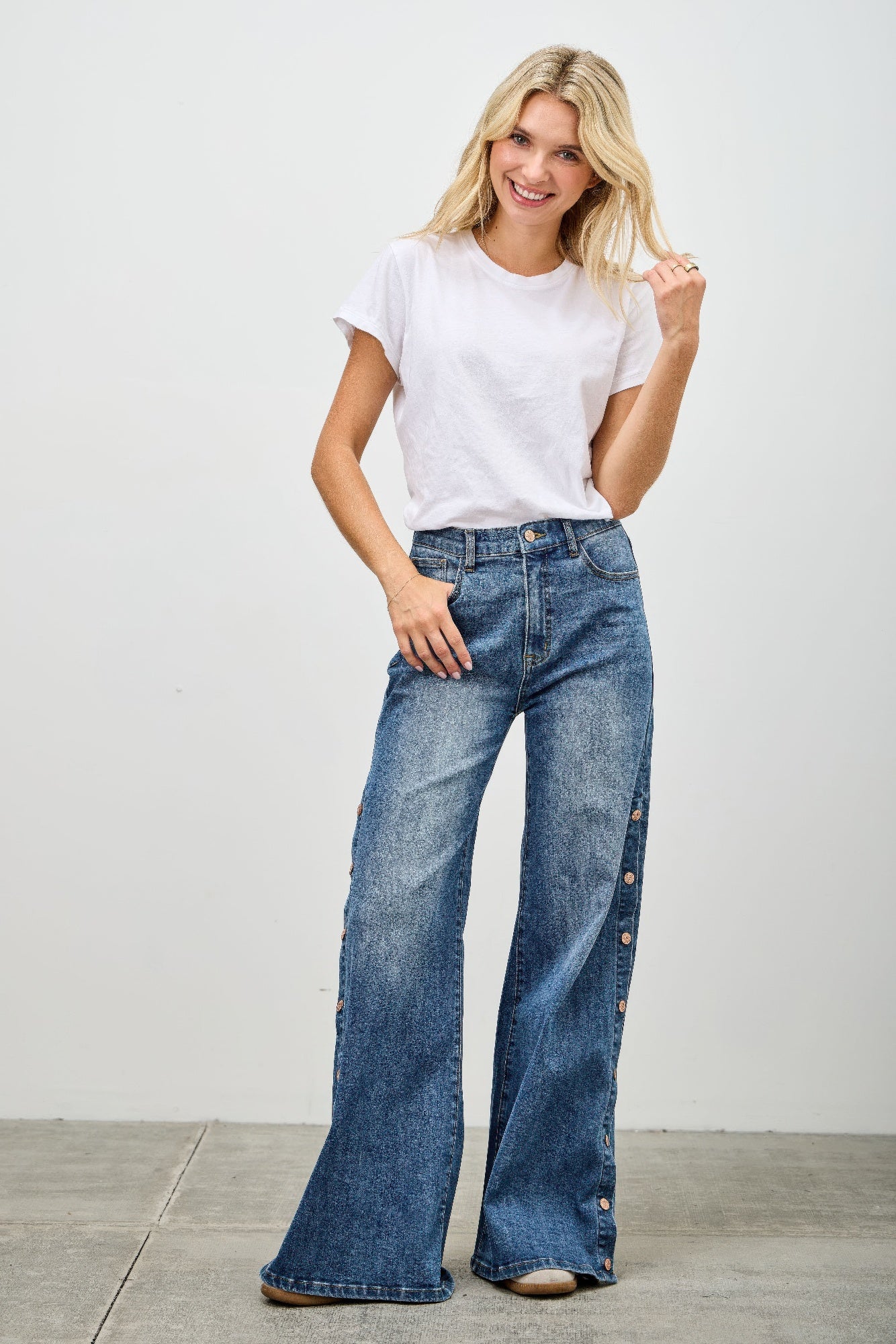 High Rise Wide Leg With Snap Buttons - All Season Fashion