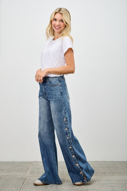 High Rise Wide Leg With Snap Buttons - All Season Fashion