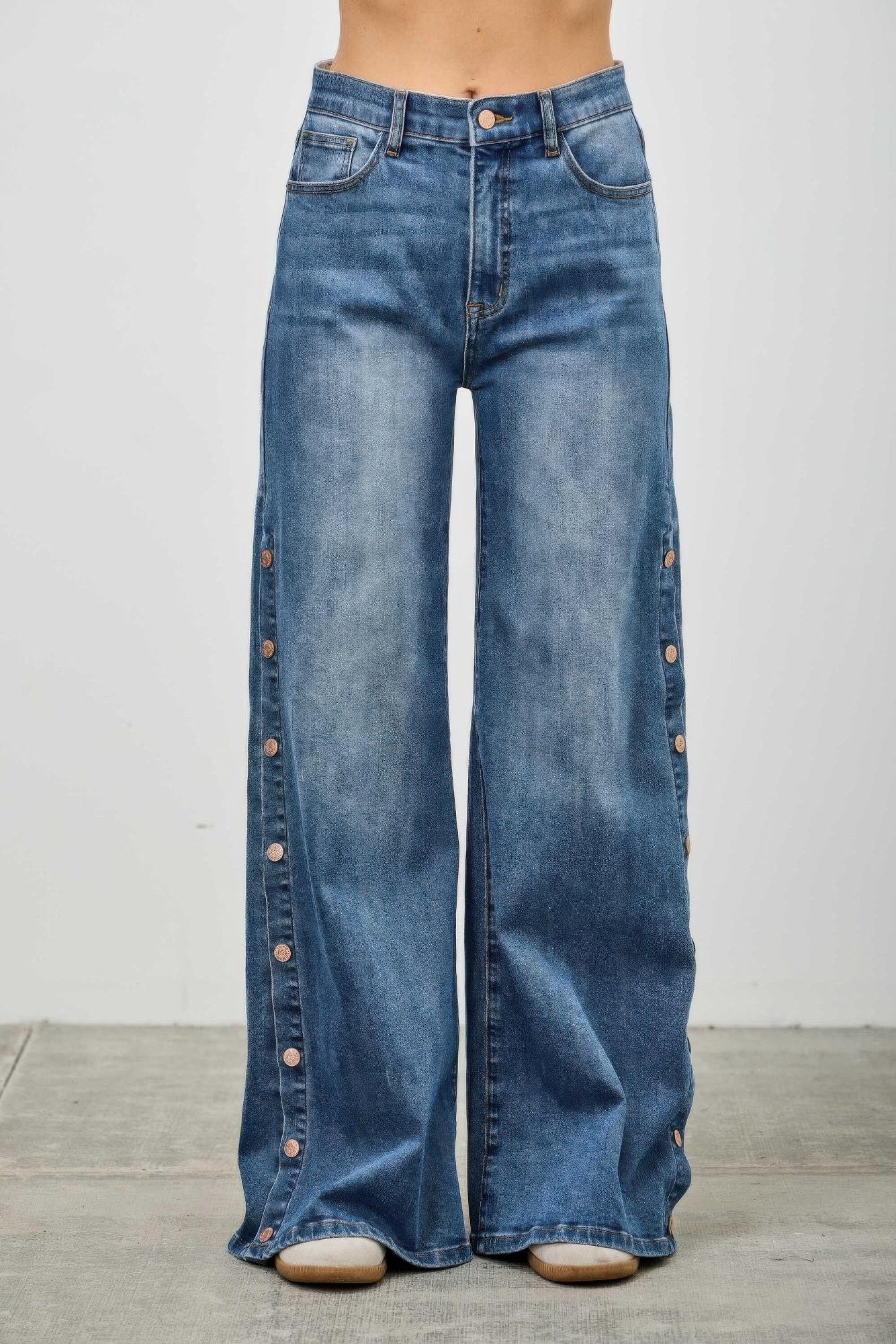 High Rise Wide Leg With Snap Buttons - All Season Fashion