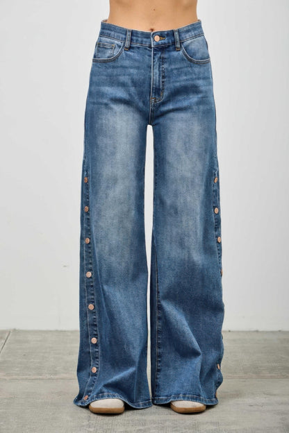High Rise Wide Leg With Snap Buttons - All Season Fashion
