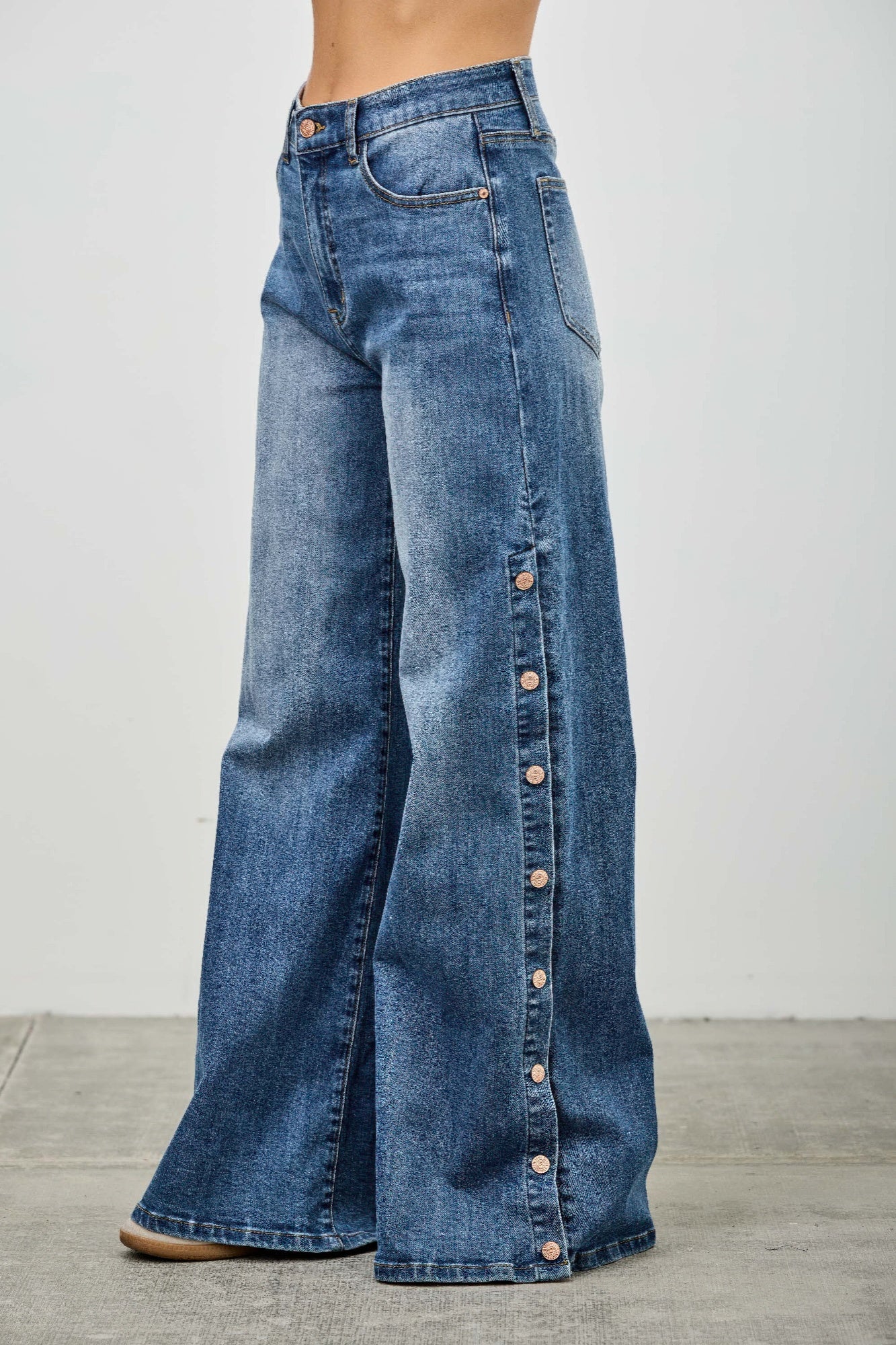 High Rise Wide Leg With Snap Buttons - All Season Fashion