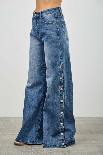High Rise Wide Leg With Snap Buttons - All Season Fashion