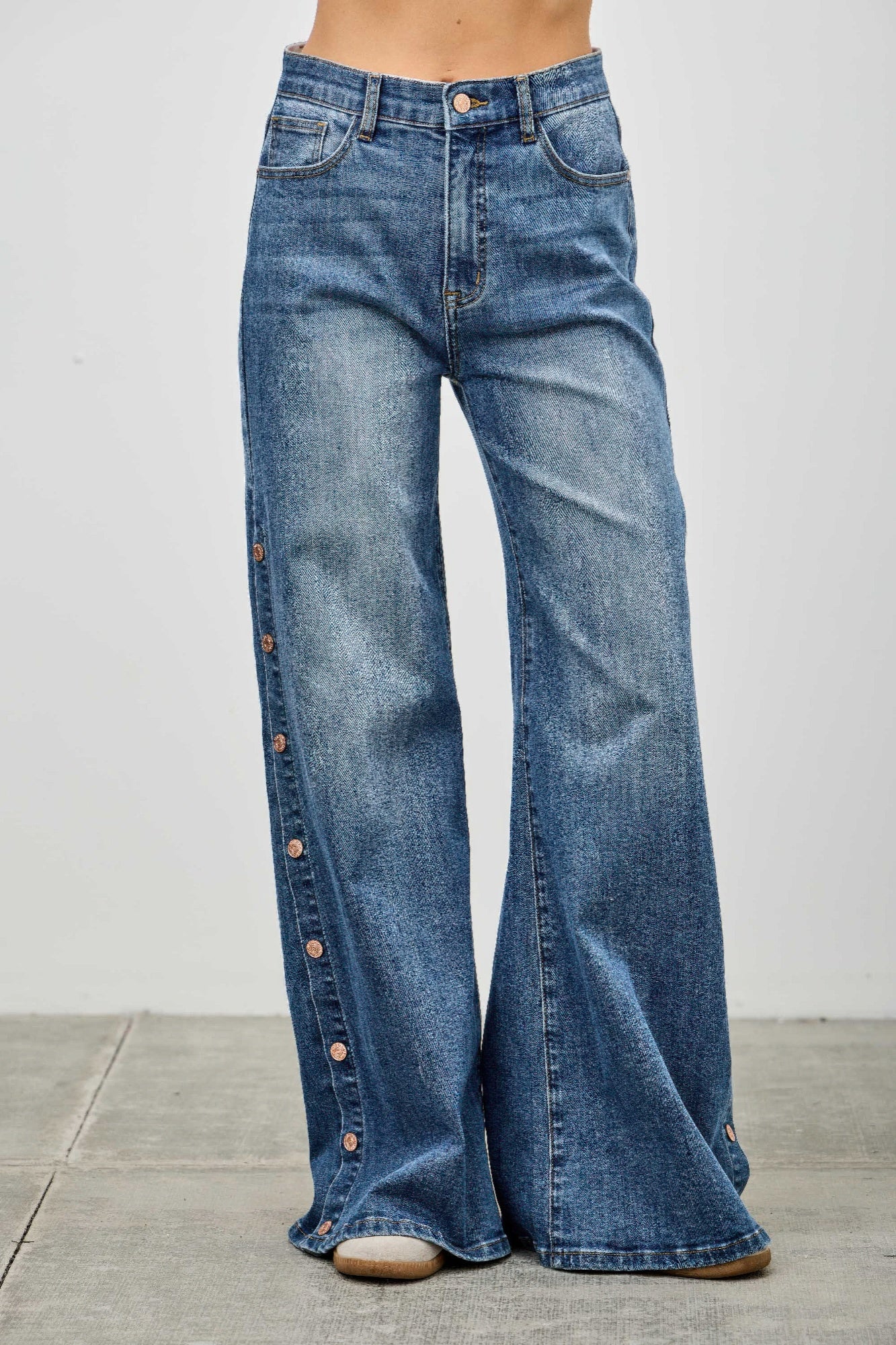 High Rise Wide Leg With Snap Buttons - All Season Fashion