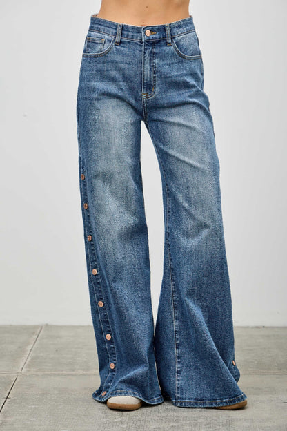 High Rise Wide Leg With Snap Buttons - All Season Fashion