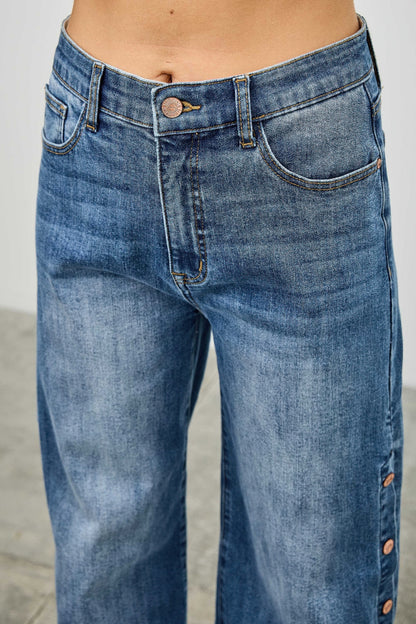 High Rise Wide Leg With Snap Buttons - All Season Fashion