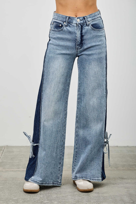 High Rise Contrast Wide Leg With Ribbon Tie - All Season Fashion