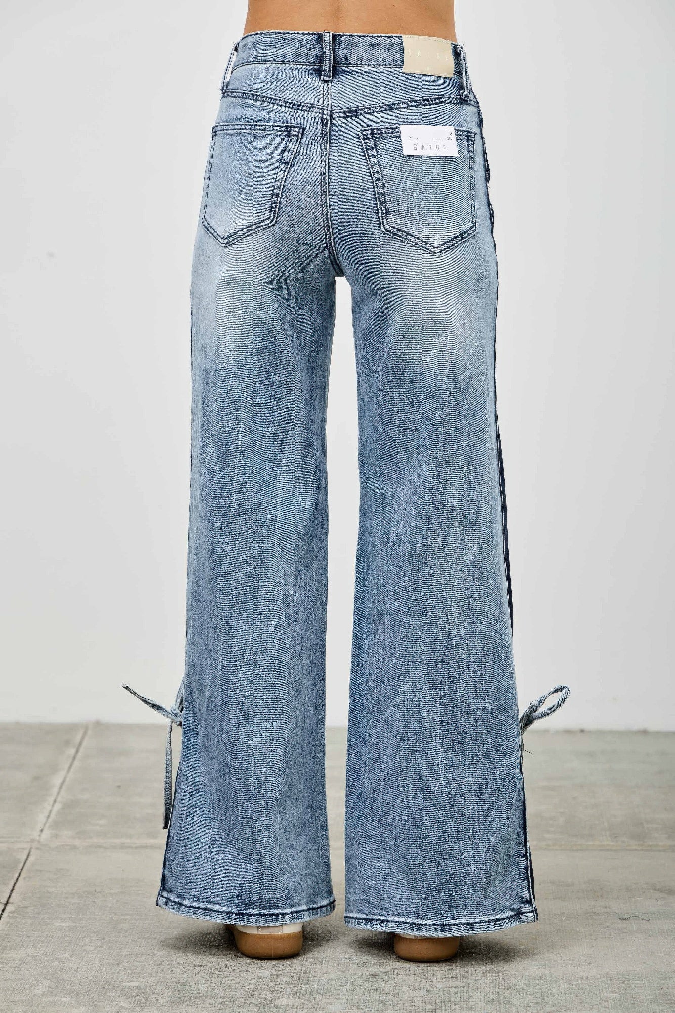 High Rise Contrast Wide Leg With Ribbon Tie - All Season Fashion