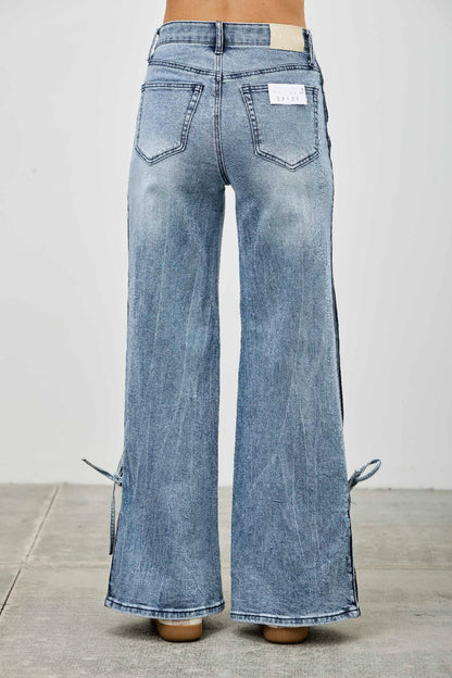 High Rise Contrast Wide Leg With Ribbon Tie - All Season Fashion