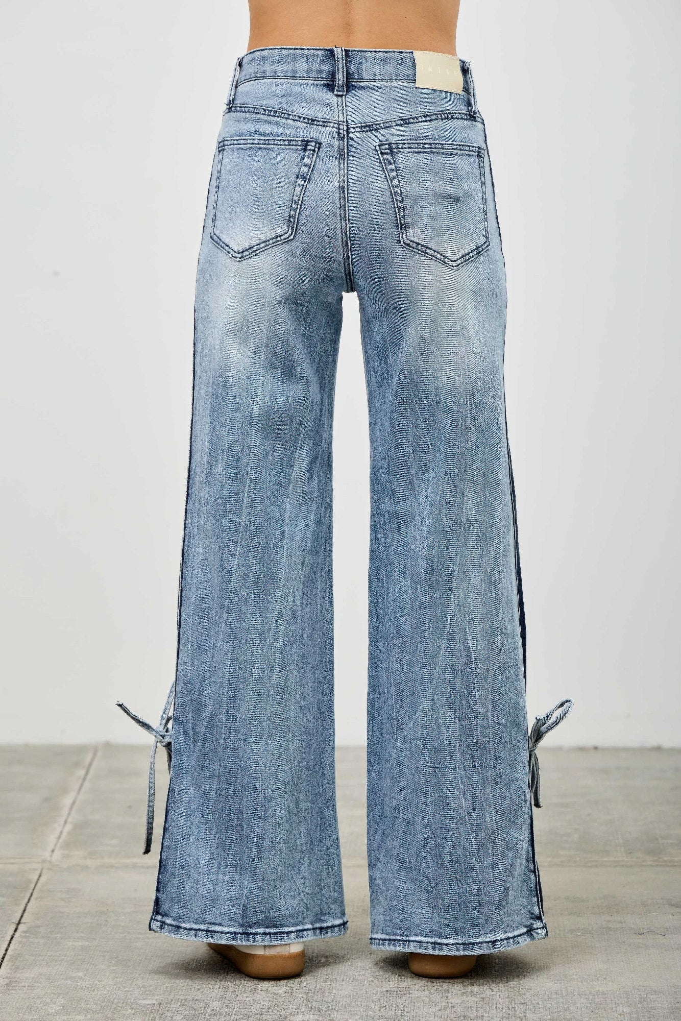 High Rise Contrast Wide Leg With Ribbon Tie - All Season Fashion