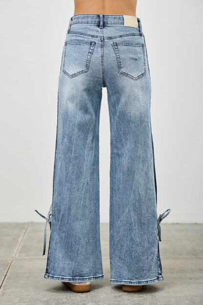 High Rise Contrast Wide Leg With Ribbon Tie - All Season Fashion