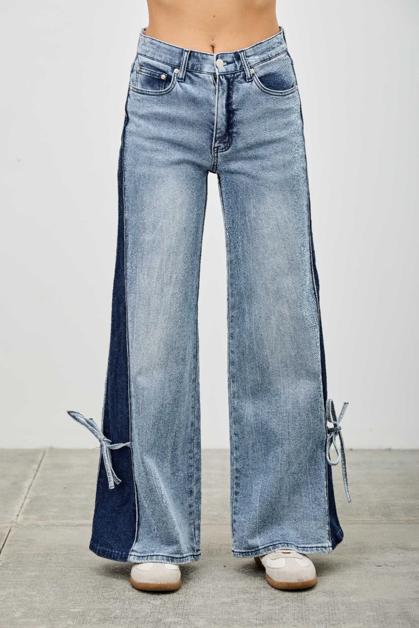 High Rise Contrast Wide Leg With Ribbon Tie - All Season Fashion