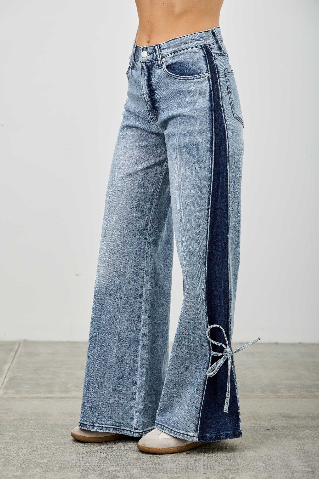 High Rise Contrast Wide Leg With Ribbon Tie - All Season Fashion