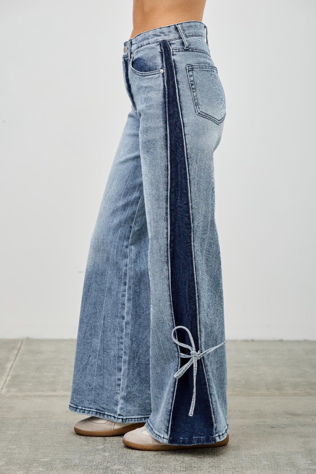 High Rise Contrast Wide Leg With Ribbon Tie - All Season Fashion