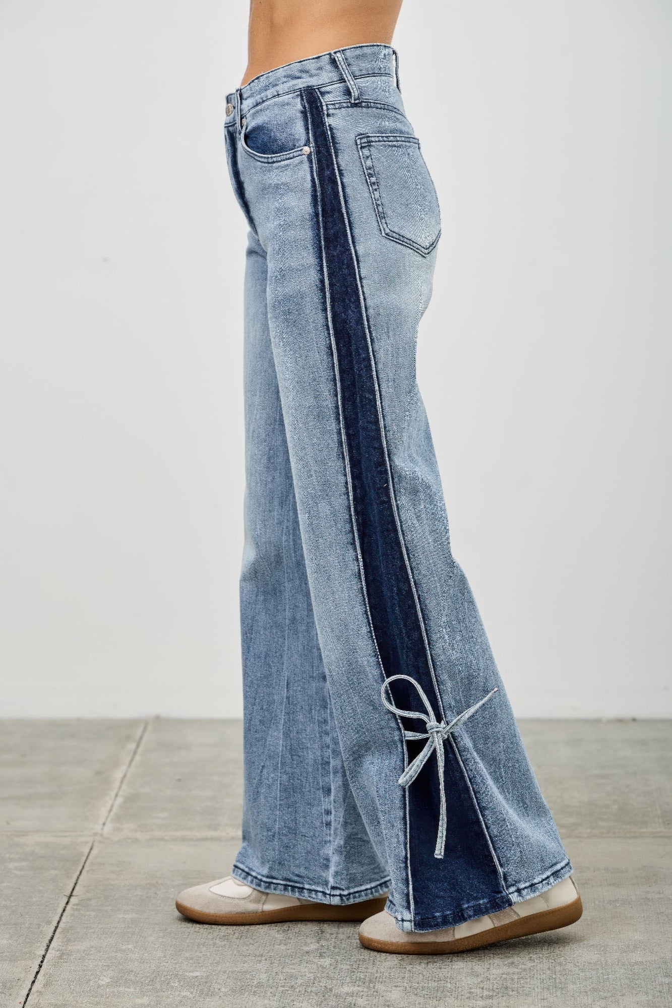 High Rise Contrast Wide Leg With Ribbon Tie - All Season Fashion