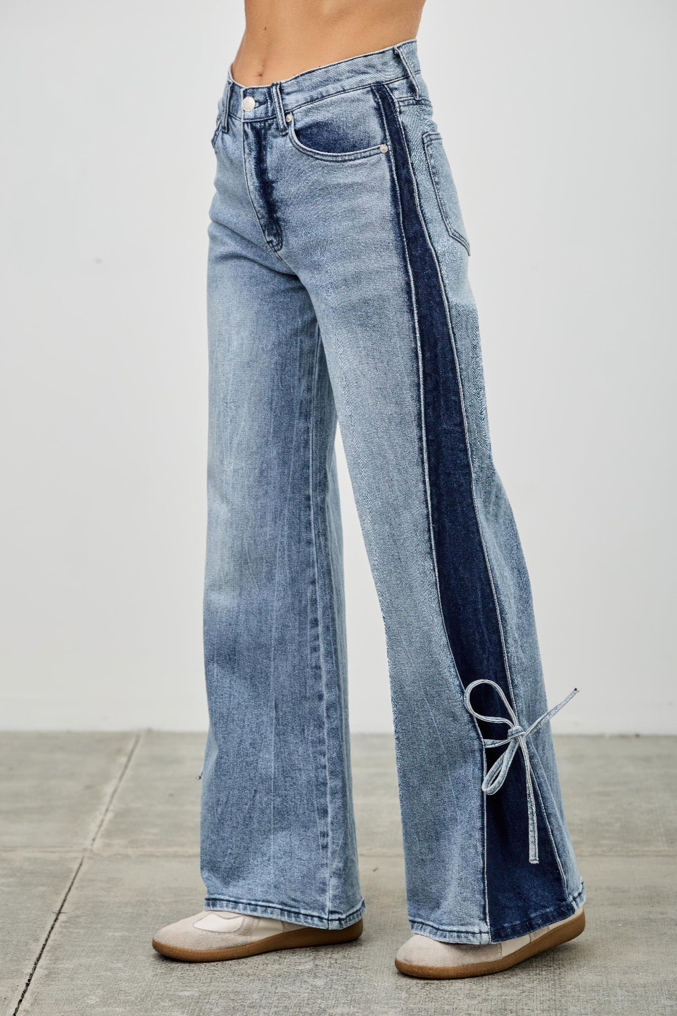 High Rise Contrast Wide Leg With Ribbon Tie - All Season Fashion