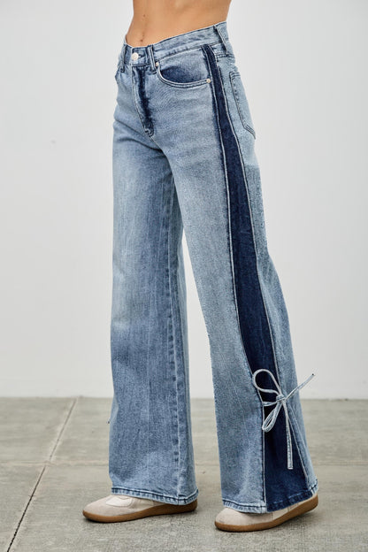 High Rise Contrast Wide Leg With Ribbon Tie - All Season Fashion