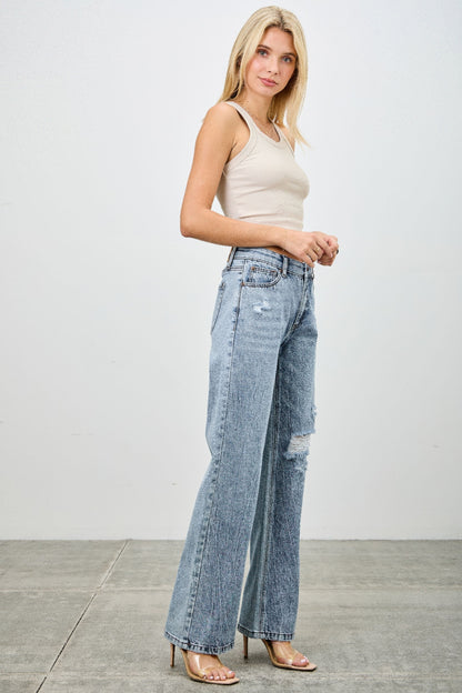 Mid Rise Relaxed Straight With Destroy - All Season Fashion