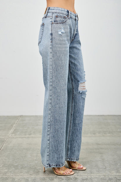 Mid Rise Relaxed Straight With Destroy - All Season Fashion