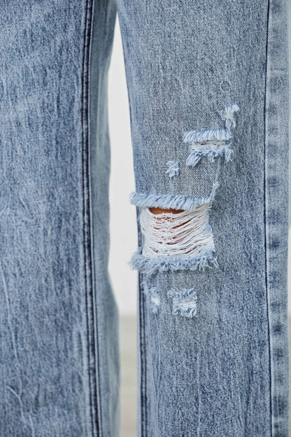 Mid Rise Relaxed Straight With Destroy - All Season Fashion